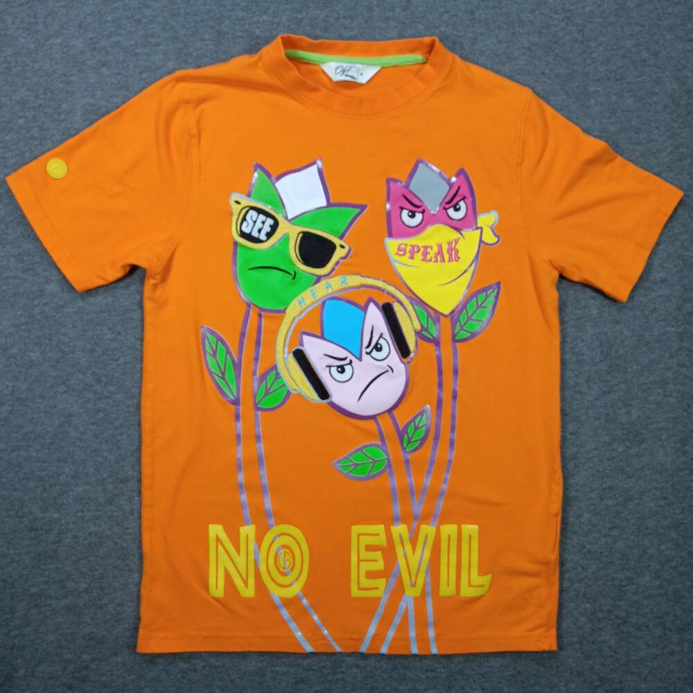 Original Fables Shirt Boys Medium Orange See Speak Hear No Evil Graphic Tee